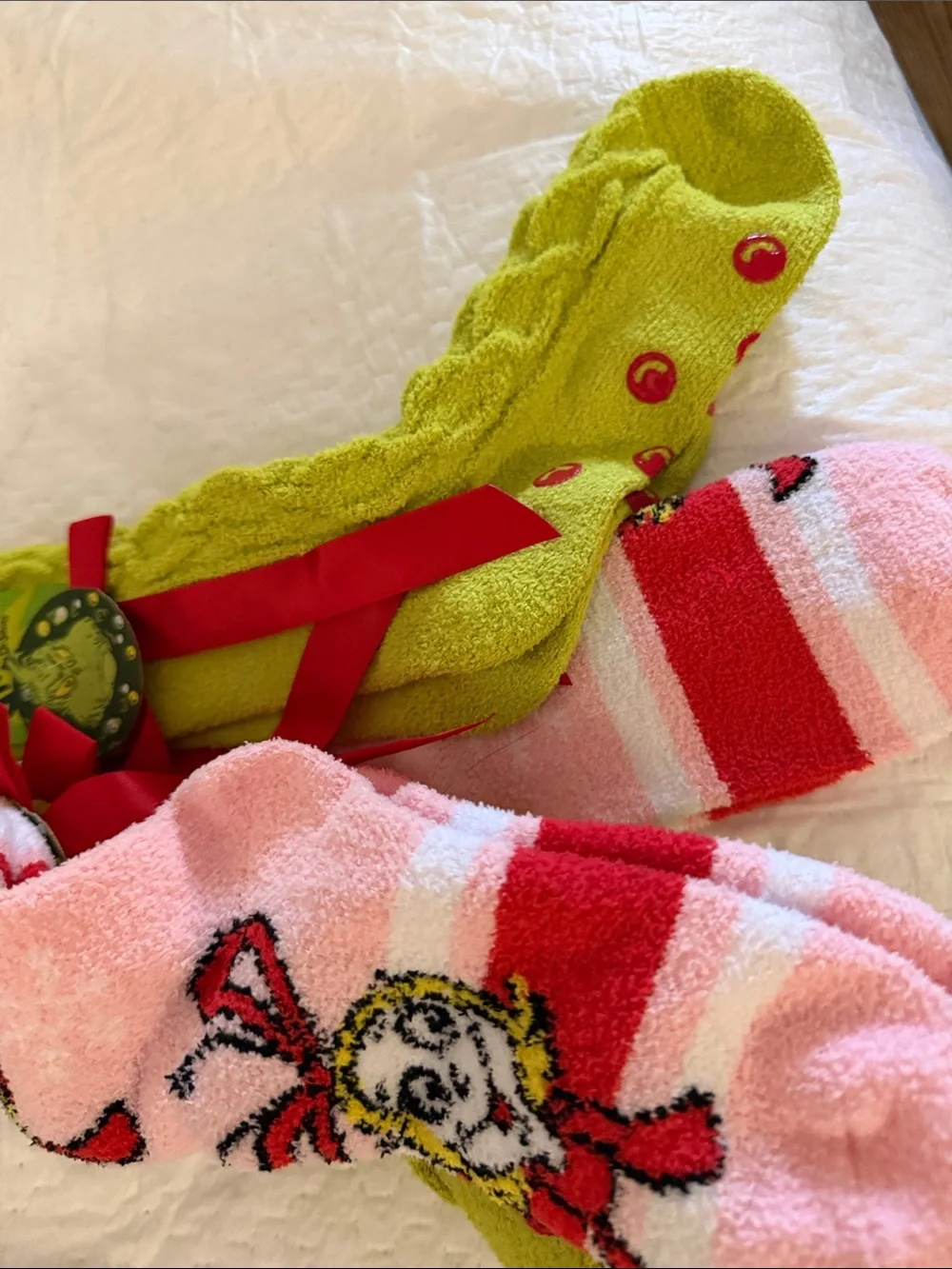 The Grinch Plush Crew Socks - Lime Green with Red Accents